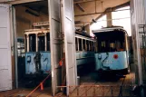 Oslo railcar 121 inside Sagene Remise, Sporveismuseet Vognhall 5 (1995)