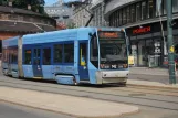 Oslo tram line 17 with low-floor articulated tram 142 at Kirkeristen (2022)