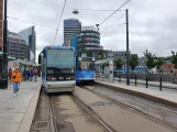 Oslo tram line 17 with low-floor articulated tram 165 at Jernbanetorget (2020)
