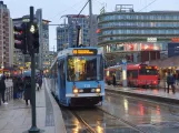 Oslo tram line 19 with articulated tram 119 at Jernbanetorget (2020)