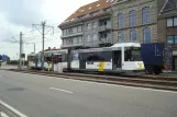 Ostend De Kusttram with articulated tram 6031, side view Kustlaan, Zeebrugge Vaart (2014)