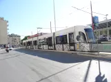 Palermo tram line 4 with low-floor articulated tram 12 at Stazione Notarbartolo (2022)
