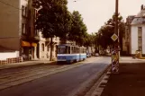 Plauen tram line 1 with articulated tram 207 on Pausaer Straße (1990)