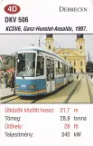 Playing card: Debrecen tram line 1 with articulated tram 506 in Debrecen (2014)