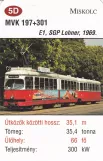 Playing card: Miskolc tram line 2V with articulated tram 197 (2014)