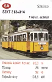Playing card: Szeged tram line 1 with railcar 313 (2014)