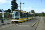 Plzeň tram line 1 with low-floor articulated tram 305 at Bolevec (2008)