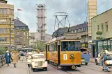 Postcard: Aarhus tram line 1 with railcar 20 on Bruunsbro (1959-1961)