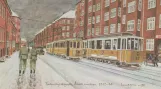 Postcard: Aarhus tram line 1 with railcar 54 on Tordenskjoldsgade (1943-1944)