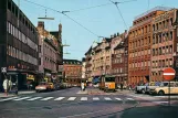 Postcard: Aarhus tram line 1 with sidecar 59 at Store torv (1965-1971)