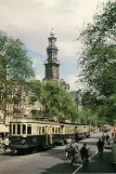 Postcard: Amsterdam regional line M with railcar A 451 on Rozengracht (1955)