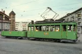 Postcard: Basel railcar 212 in front of the depot Depot Wiesenplatz (1977)