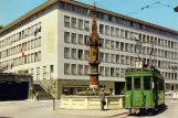 Postcard: Basel tram line 7 with railcar 199 on Fischmarkt (1963)