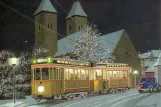 Postcard: Bergen tram line 1 with railcar 111 on Øvregaten (1939)