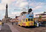 Postcard: Blackpool tram line T1 with museum tram 706 close by North Pier (1989)