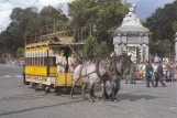 Postcard: Brussels Tourist Tramway with horse tram 7 on Place des Palais/Paleizenplein (1985)