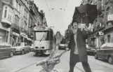 Postcard: Brussels tram line 81 with articulated tram 7714 on Barrière de St Gilles/Barrière van St-Gillis (1995)