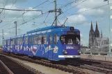 Postcard: Cologne tram line 1 with articulated tram 3821 on Deutzer Brücke (1992)