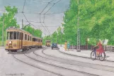 Postcard: Copenhagen Sundby Skovlinie with railcar 516 in the intersection Fortunvej/Slotsvej (1938)