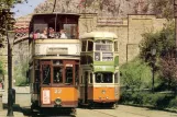 Postcard: Crich museum line with bilevel rail car 22 at Bowes Lyon bridge (1970)