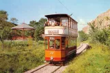 Postcard: Crich museum line with bilevel rail car 22 on Tramway Village (1976)