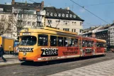 Postcard: Düsseldorf extra line 708 with articulated tram 2657 at Worringer Platz (1986)
