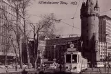 Postcard: Frankfurt am Main regional line 25 with railcar 304 in front of Eshenheimer Turm (1955)