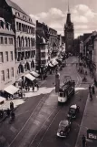 Postcard: Freiburg im Breisgau tram line 1 with railcar 44 on Bertoldsbrunne (1933-1944)