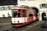 Postcard: Freiburg im Breisgau tram line 2 with articulated tram 117 near Klosterplatz (1988)