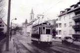 Postcard: Freiburg im Breisgau tram line 5 with railcar 56 near Herdern (1961)