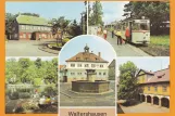 Postcard: Gotha regional line 4 Thüringerwaldbahn with articulated tram 201 at Waltershausen Bahnhof (1986)