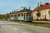 Postcard: Gothenburg tram line 3 with railcar 129 on Kungsladugårdsgatan (1958)
