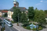 Postcard: Heidelberg tram line 22 with articulated tram 237 near Rathaus (1980)