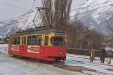 Postcard: Innsbruck tram line 1 with railcar 65 in front of the depot on Pastorstraße (1986)