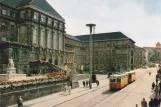Postcard: Kassel tram line 1  near Rathaus / Fünffensterstr. (1953)