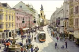 Postcard: Linz low-floor articulated tram 003 at Taubenmarkt (2002)