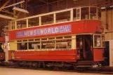 Postcard: London bilevel rail car 1025 inside the depot (1952)