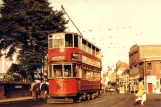 Postcard: London tram line 46 with bilevel rail car 100 near Erith Church (1952)