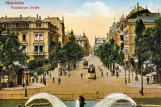 Postcard: Mannheim tram line 1  close by Wasserturm (1910)