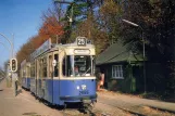 Postcard: Munich tram line 25 with railcar 2665 at Menterschweige (1989)