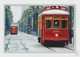 Postcard: New Orleans line 47 Canal Streetcar with railcar 2016 on Canal street (2010)