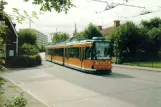 Postcard: Norrköping tram line 3 with low-floor articulated tram 21 "Bremen" on Värmlandsgatan (2003)