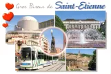 Postcard: Saint-Étienne tram line T1 with low-floor articulated tram 906 near L'hôtel de ville (1992)
