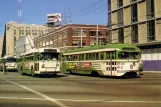 Postcard: San Francisco E-Embarcadero Steetcar with railcar 1008 on Market Street (1969)