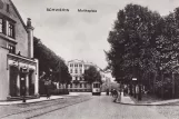 Postcard: Schwerin tram line 1 on Moltkeplatz (Platz der Freiheit) (1908)