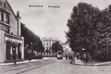 Postcard: Schwerin tram line 1  on Platz der Freiheit (1908)