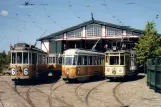 Postcard: Skjoldenæsholm railcar 587 in front of Valby Gamle Remise (1999)