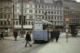 Postcard: Stockholm tram line 6 with railcar 490 at Norrmalmstorg (1965)