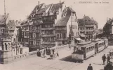 Postcard: Strasbourg tram line 6 with sidecar 57 on Pont du Corbeau (1909)