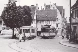 Postcard: Ulm tram line 1 with railcar 18 at Söflingen (1962)